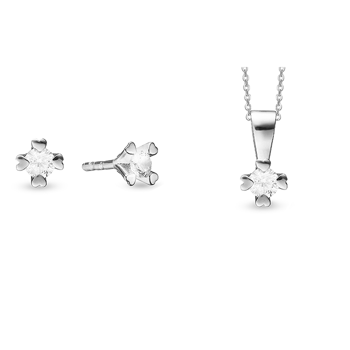 Mary 8 kt hvidguld smykkesæt med i alt 0,30 ct labgrown diamanter Wesselton VS